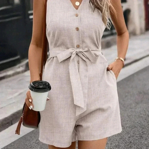 Front Belted Romper - Picture 1 of 5